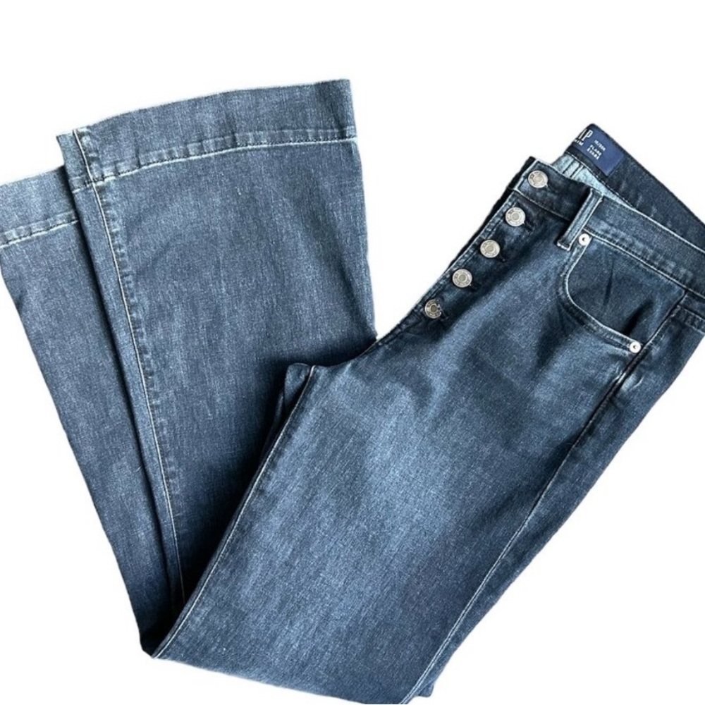 GAP Blue Flare Wide Leg Jeans High-Rise - Picture 2 of 7